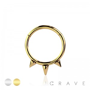 316L SURGICAL STEEL HINGED SEGMENT 3 SPIKE CLICKER HOOP 